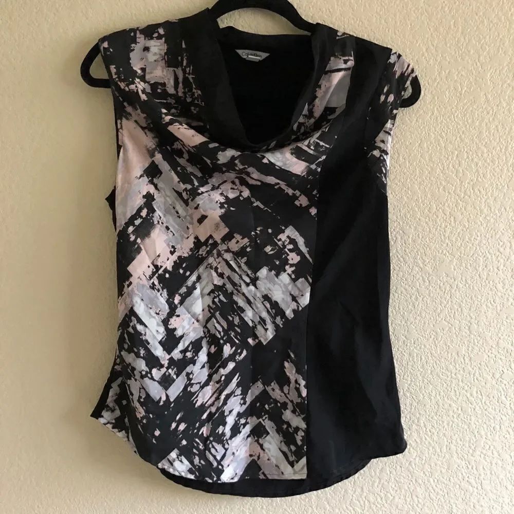 Calvin Klein Drapey Neckline Sleeveless Top Small Petite